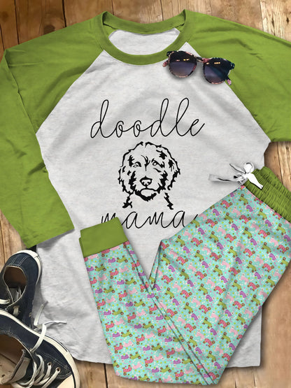 Labradoodle Set Mama V Pajama Set |Sleepwear Pjs Sets | Raglan Shirt Pants Set
