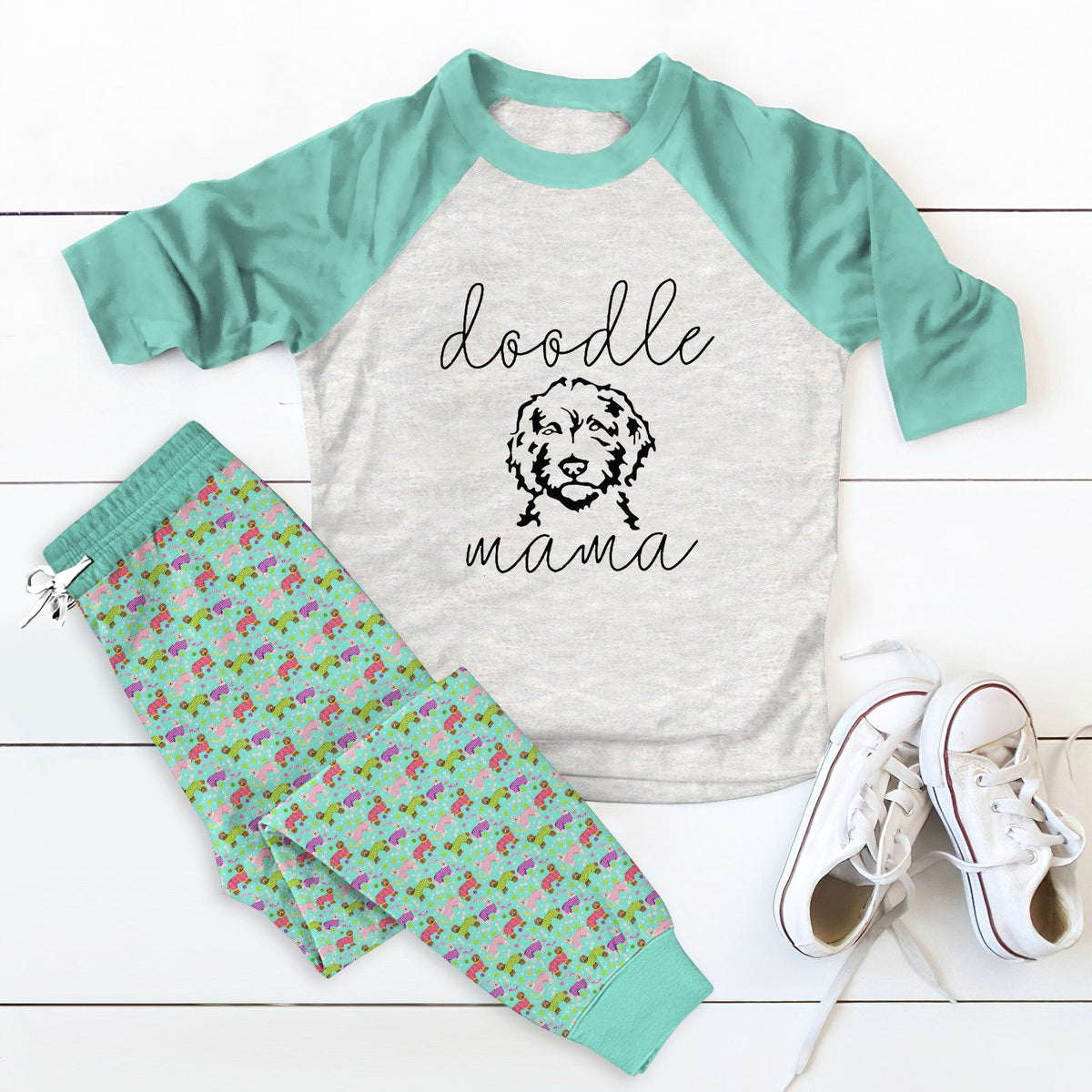 Labradoodle Set Mama V Pajama Set |Sleepwear Pjs Sets | Raglan Shirt Pants Set