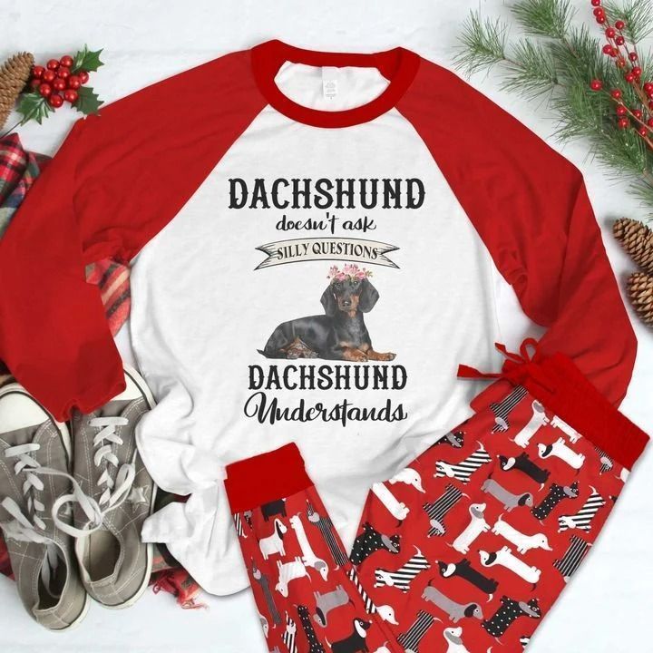 Dachshund Understand Red High Quality Pajama Set |Sleepwear Pjs Sets | Raglan Shirt Pants Set