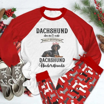 Dachshund Understand Red High Quality Pajama Set |Sleepwear Pjs Sets | Raglan Shirt Pants Set