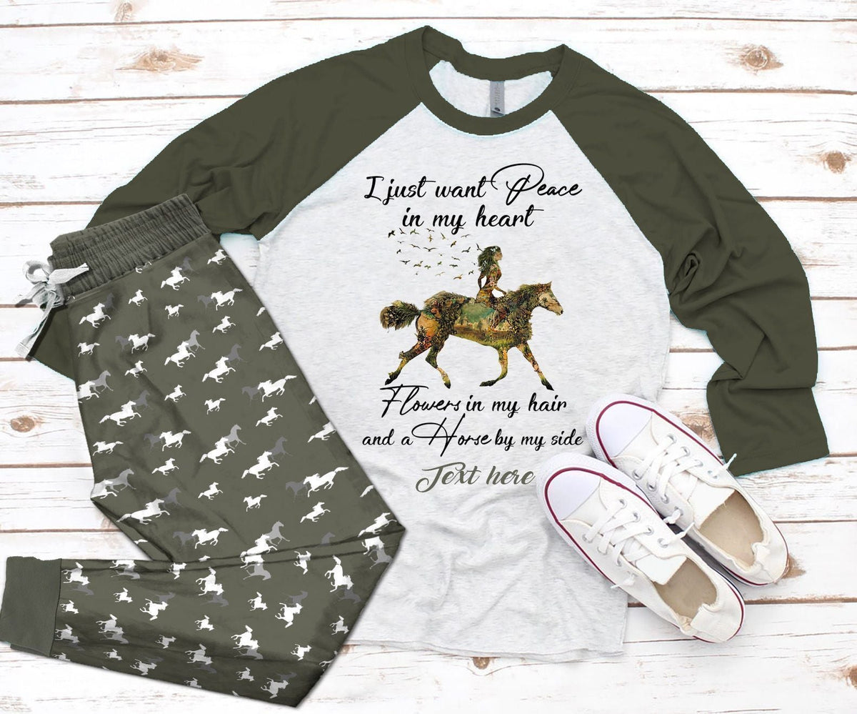 Horse Peace Personalized Unique Pajama Set |Sleepwear Pjs Sets | Raglan Shirt Pants Set