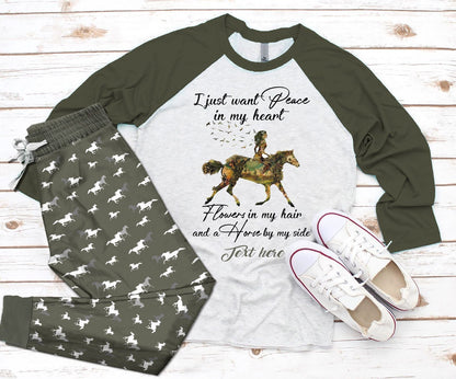 Horse Peace Personalized Unique Pajama Set |Sleepwear Pjs Sets | Raglan Shirt Pants Set