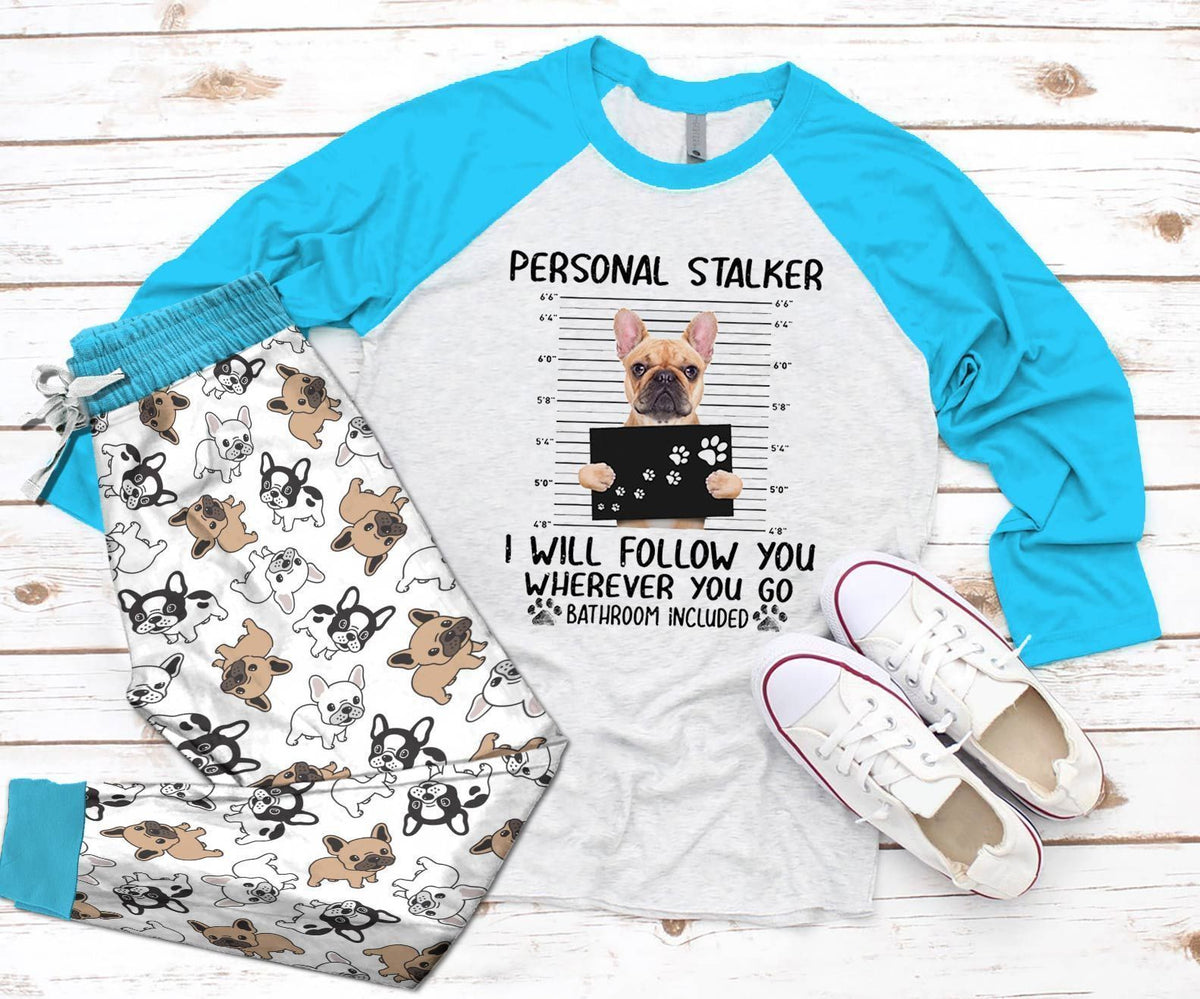 French Bulldog Blue Best Pajama Set |Sleepwear Pjs Sets | Raglan Shirt Pants Set
