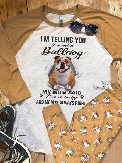 Bulldog A Baby Pajama Set |Sleepwear Pjs Sets | Raglan Shirt Pants Set