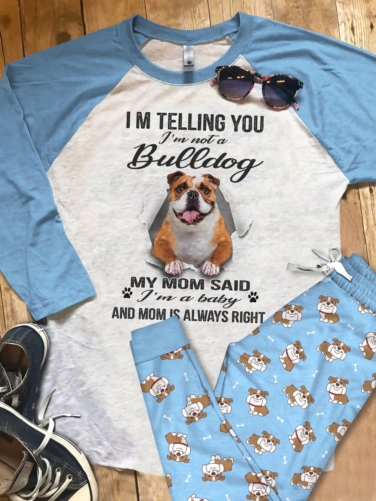 Bulldog A Baby Pajama Set |Sleepwear Pjs Sets | Raglan Shirt Pants Set