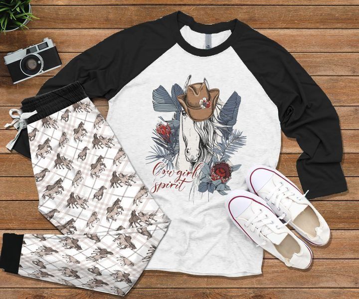 Cowgirl Cowgirl Spirit Pajama Set |Sleepwear Pjs Sets | Raglan Shirt Pants Set