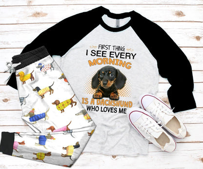 Dachshund First Thing Pajama Set |Sleepwear Pjs Sets | Raglan Shirt Pants Set
