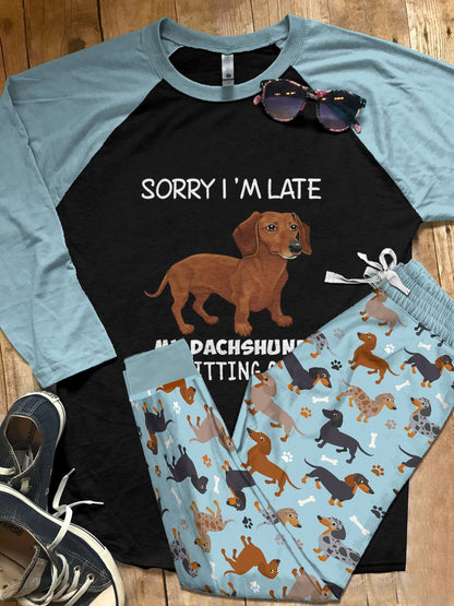 Dachshund Set My Dachshund Was Sitting On Me Pajama Set |Sleepwear Pjs Sets | Raglan Shirt Pants Set