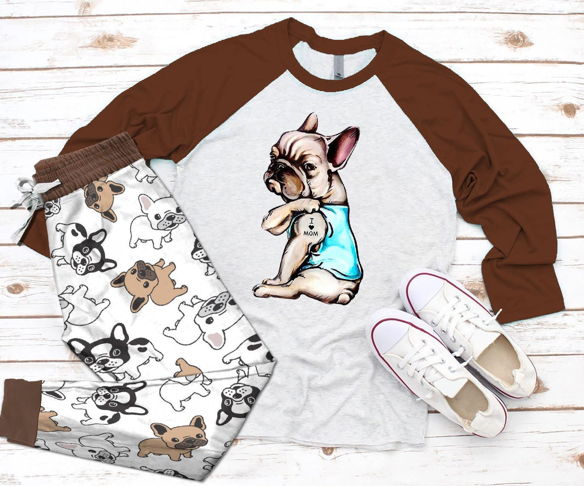 Bulldog Brown Amazing Pajama Set |Sleepwear Pjs Sets | Raglan Shirt Pants Set