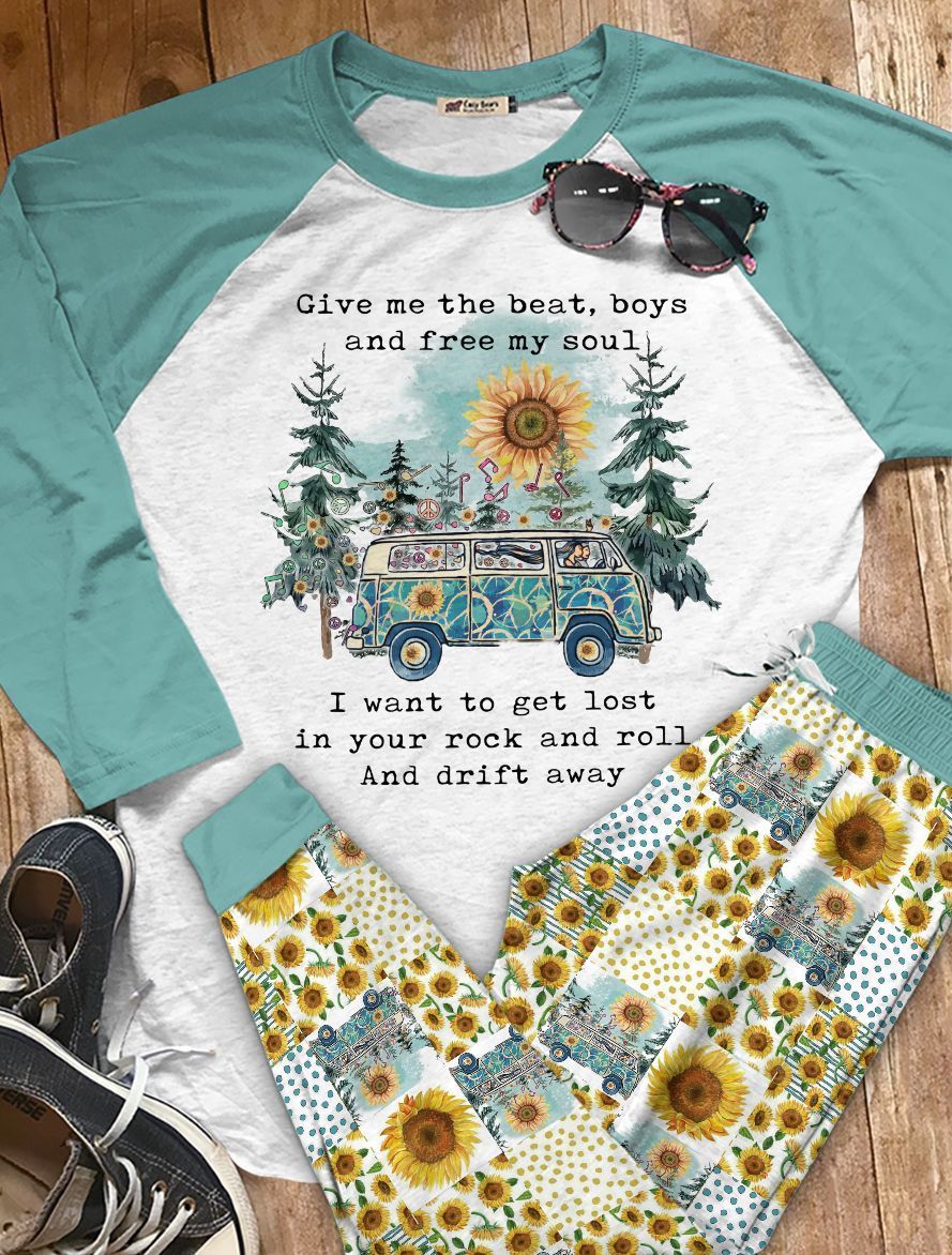 Hippie Set Free My Soul Pajama Set |Sleepwear Pjs Sets | Raglan Shirt Pants Set