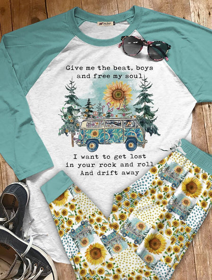 Hippie Set Free My Soul Pajama Set |Sleepwear Pjs Sets | Raglan Shirt Pants Set