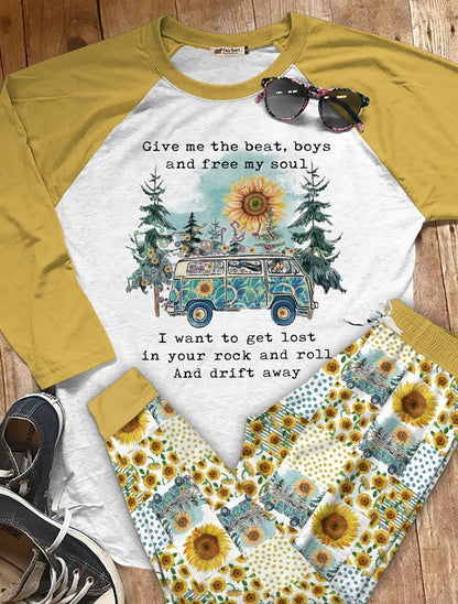 Hippie Set Free My Soul Pajama Set |Sleepwear Pjs Sets | Raglan Shirt Pants Set