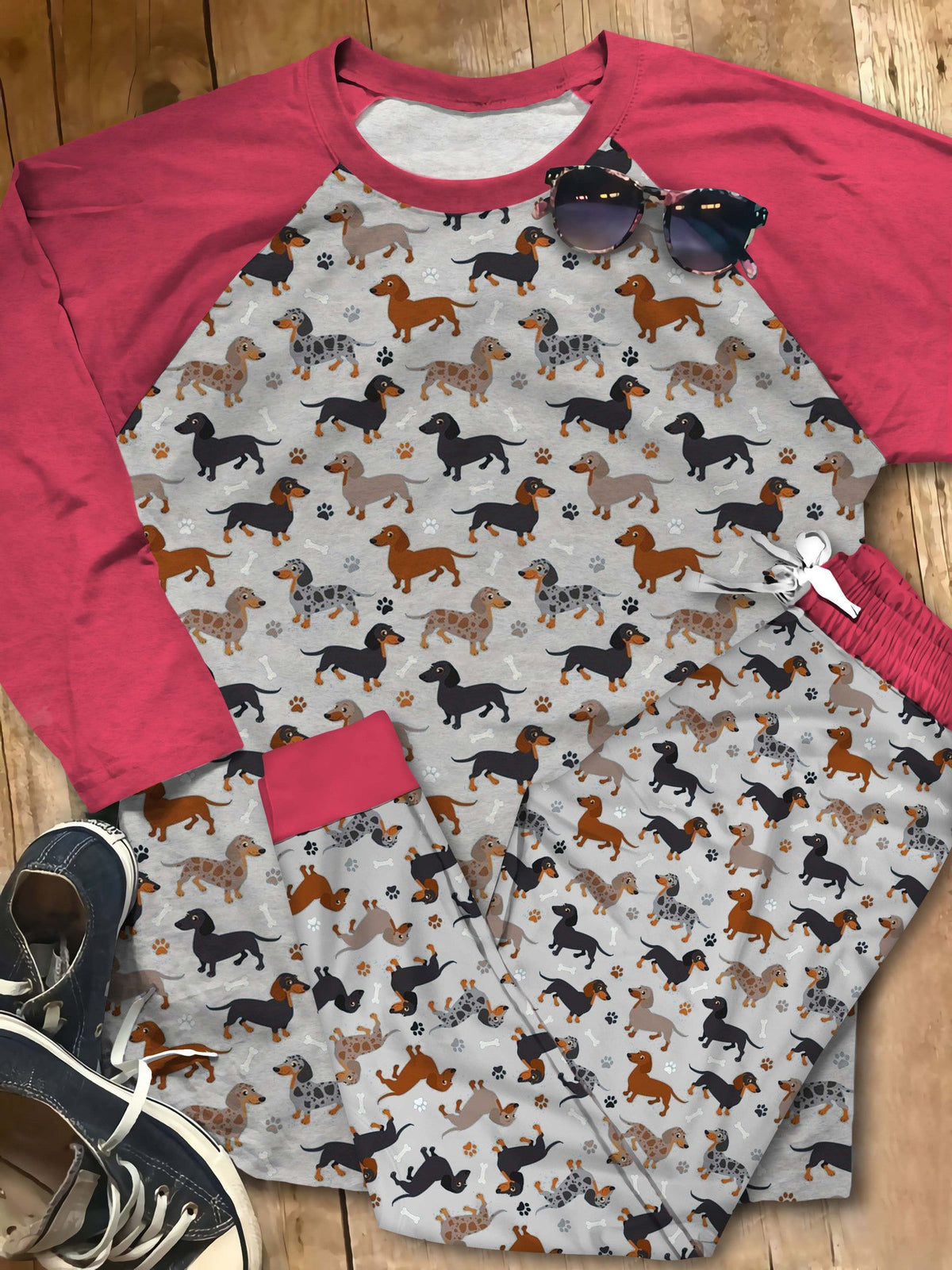 Dachshund Dachshund Pajama Set |Sleepwear Pjs Sets | Raglan Shirt Pants Set