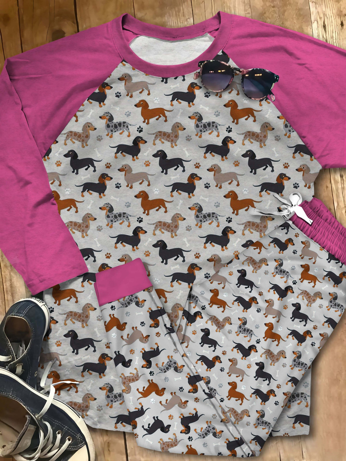 Dachshund Dachshund Pajama Set |Sleepwear Pjs Sets | Raglan Shirt Pants Set