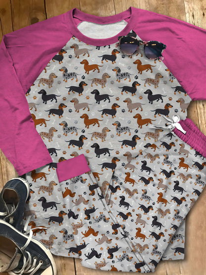 Dachshund Dachshund Pajama Set |Sleepwear Pjs Sets | Raglan Shirt Pants Set