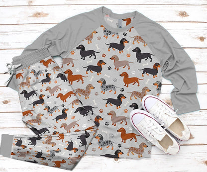 Dachshund Dachshund Pajama Set |Sleepwear Pjs Sets | Raglan Shirt Pants Set