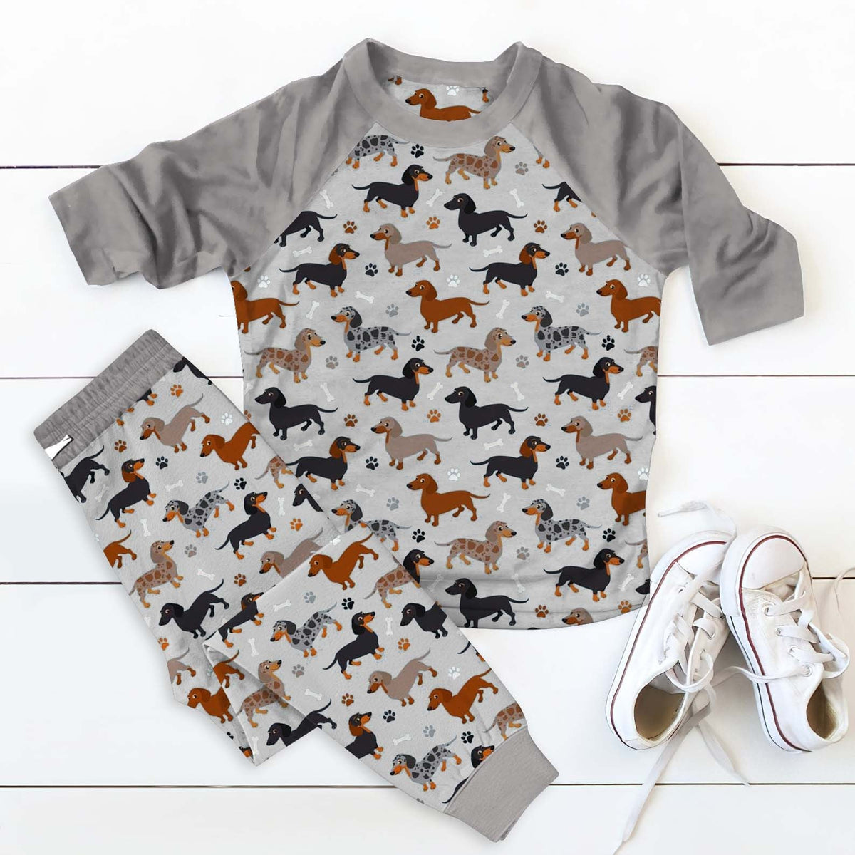 Dachshund Dachshund Pajama Set |Sleepwear Pjs Sets | Raglan Shirt Pants Set