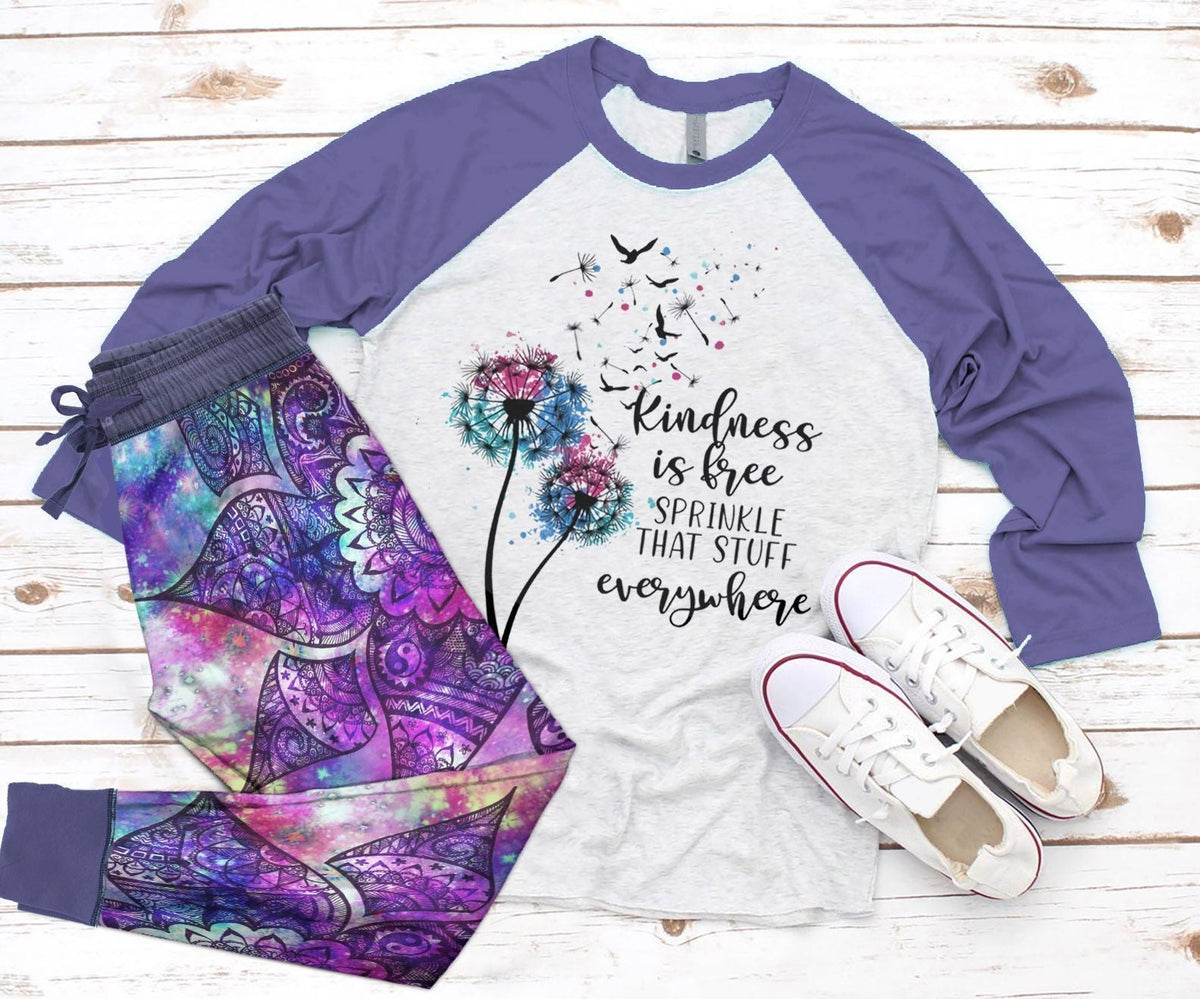 Hippie Kindness Purple Best Pajama Set |Sleepwear Pjs Sets | Raglan Shirt Pants Set