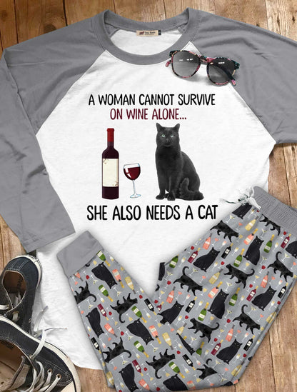 Cat Set My Cat Pajama Set |Sleepwear Pjs Sets | Raglan Shirt Pants Set