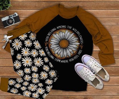 Hippie Belong Among Pajama Set |Sleepwear Pjs Sets | Raglan Shirt Pants Set