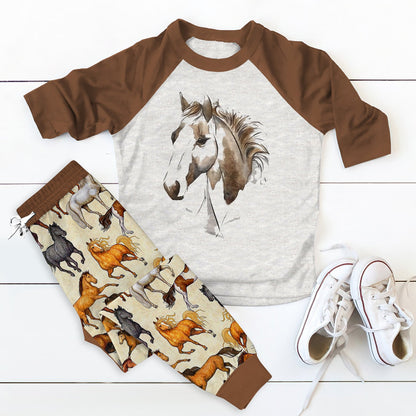 Horse Brown Horse Brown Awesome Pajama Set |Sleepwear Pjs Sets | Raglan Shirt Pants Set