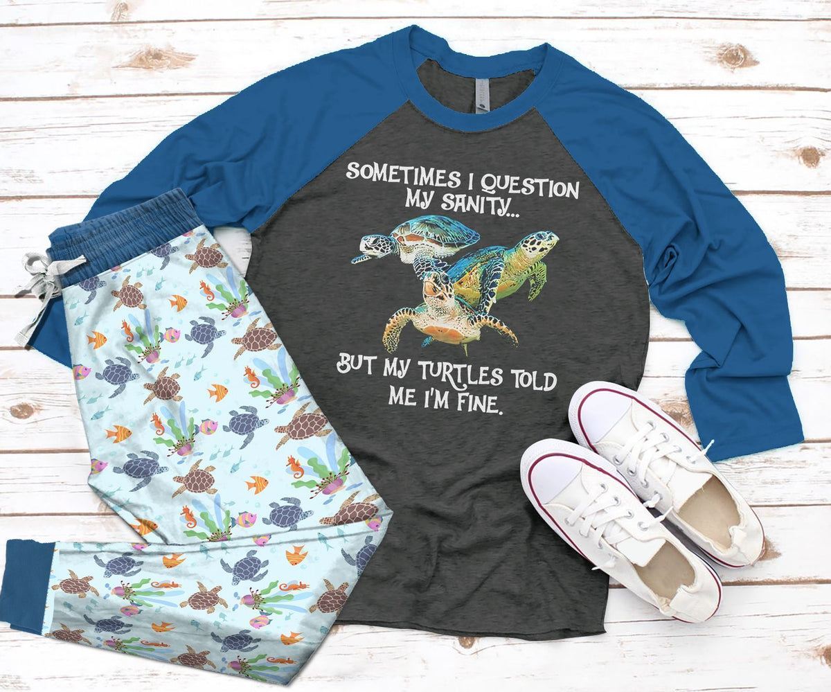 Sea Turtle Blue Unique Pajama Set |Sleepwear Pjs Sets | Raglan Shirt Pants Set