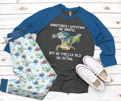 Sea Turtle Blue Unique Pajama Set |Sleepwear Pjs Sets | Raglan Shirt Pants Set
