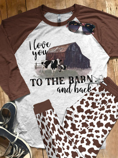 Cow Set Love You Pajama Set |Sleepwear Pjs Sets | Raglan Shirt Pants Set