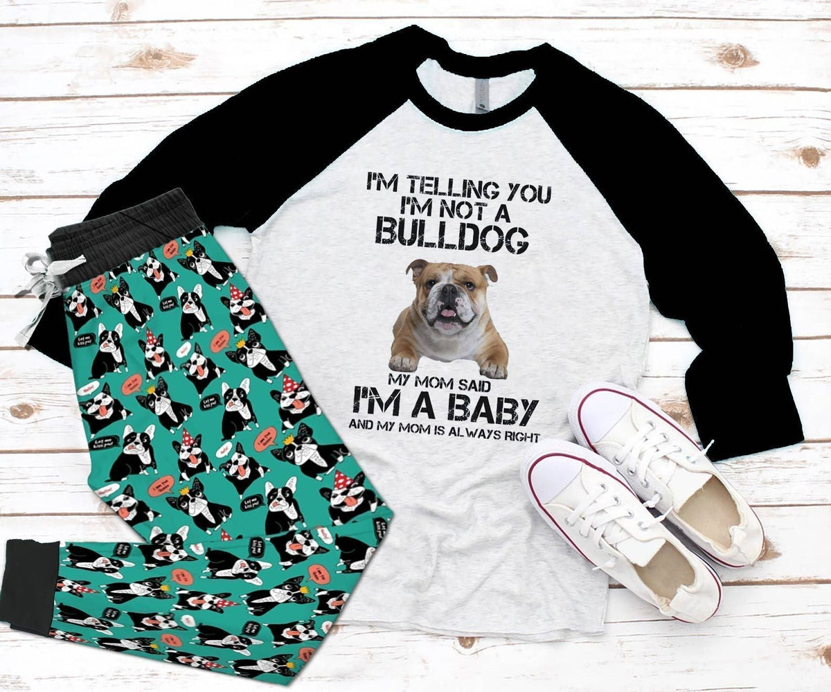 Bulldog Black Amazing Pajama Set |Sleepwear Pjs Sets | Raglan Shirt Pants Set