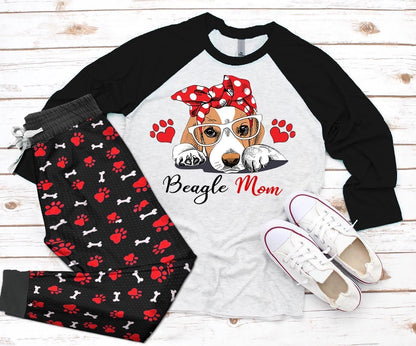Beagle Beagle Mom Pajama Set |Sleepwear Pjs Sets | Raglan Shirt Pants Set