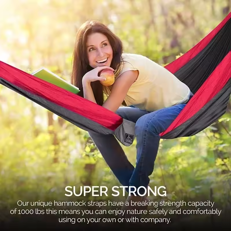 Double Camping Hammock - 270x140cm, Red Colors