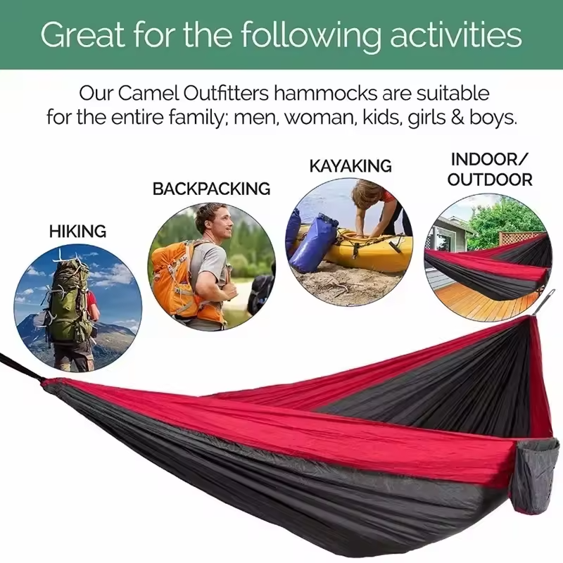 Double Camping Hammock - 270x140cm, Red Colors