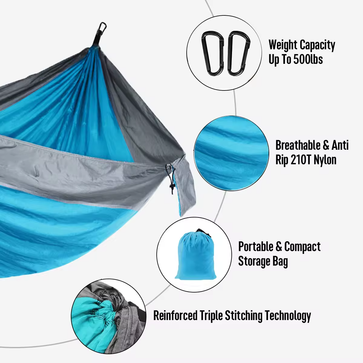 Double Camping Hammock - 270x140cm, Blue