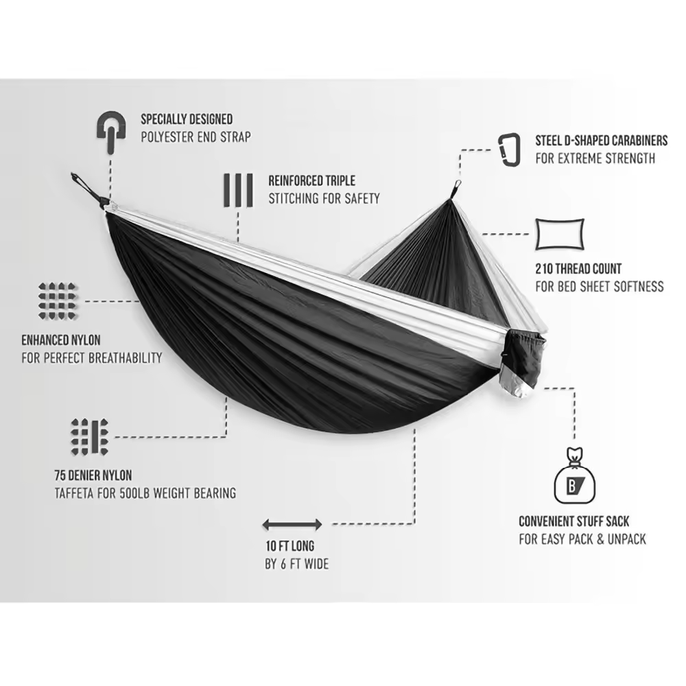 Premium Nylon Camping Hammock - 500lb Capacity