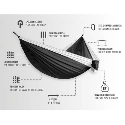 Premium Nylon Camping Hammock - 500lb Capacity