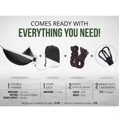 Premium Nylon Camping Hammock - 500lb Capacity