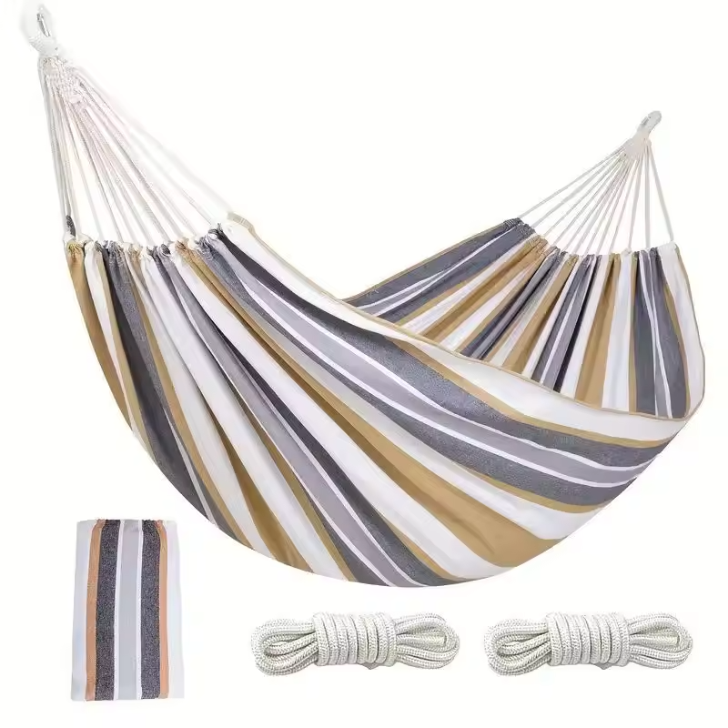 Striped Cotton Hammock - Portable Hanging Bed for Outdoor & Indoor Relaxation