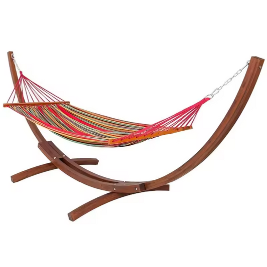 Wooden Arc Hammock with Colorful Cotton Swing