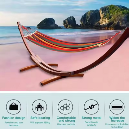 Wooden Arc Hammock with Colorful Cotton Swing