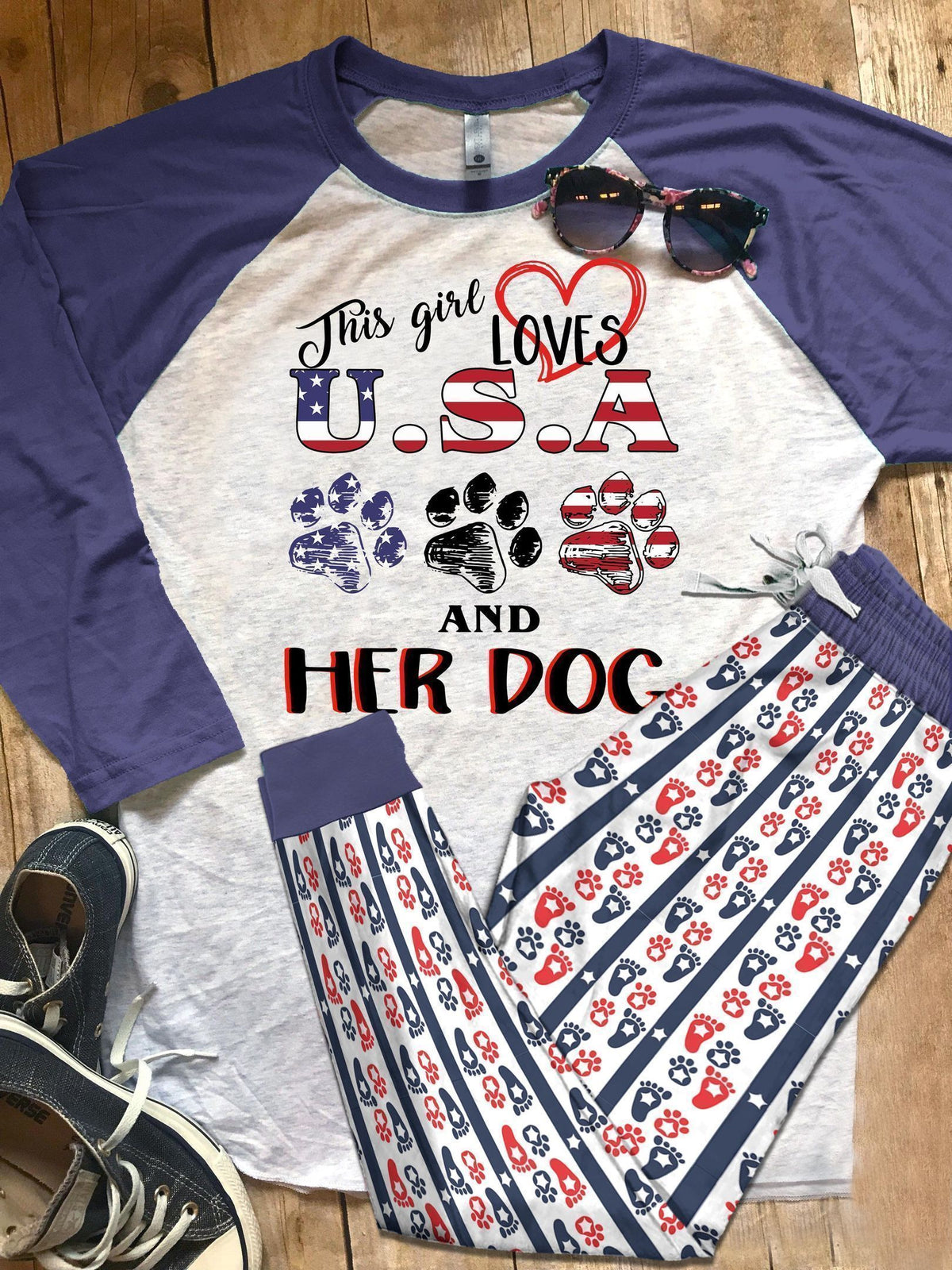 Dog Colors Dog Lover Purple Amazing Pajama Set |Sleepwear Pjs Sets | Raglan Shirt Pants Set