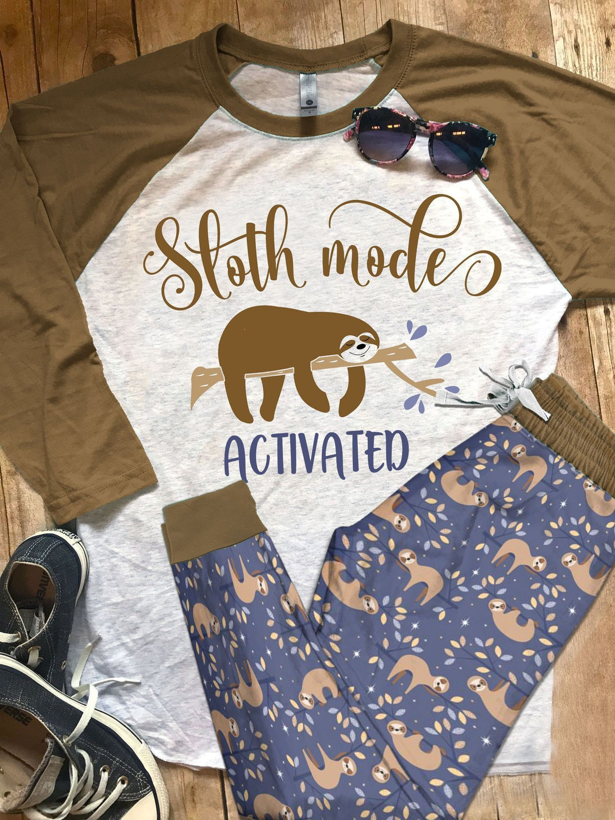 Sloth Mode On Pajama Set |Sleepwear Pjs Sets | Raglan Shirt Pants Set
