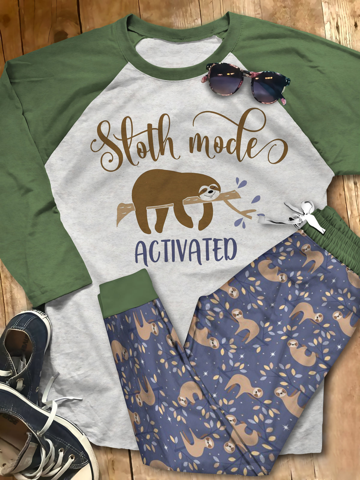 Sloth Mode On Pajama Set |Sleepwear Pjs Sets | Raglan Shirt Pants Set