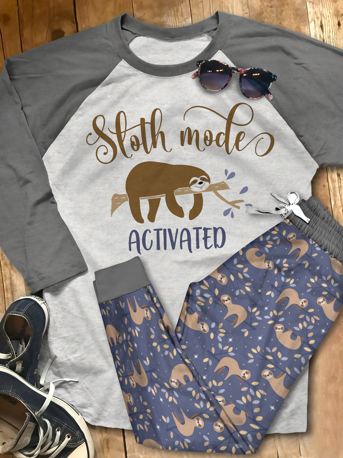 Sloth Mode On Pajama Set |Sleepwear Pjs Sets | Raglan Shirt Pants Set