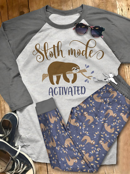 Sloth Mode On Pajama Set |Sleepwear Pjs Sets | Raglan Shirt Pants Set