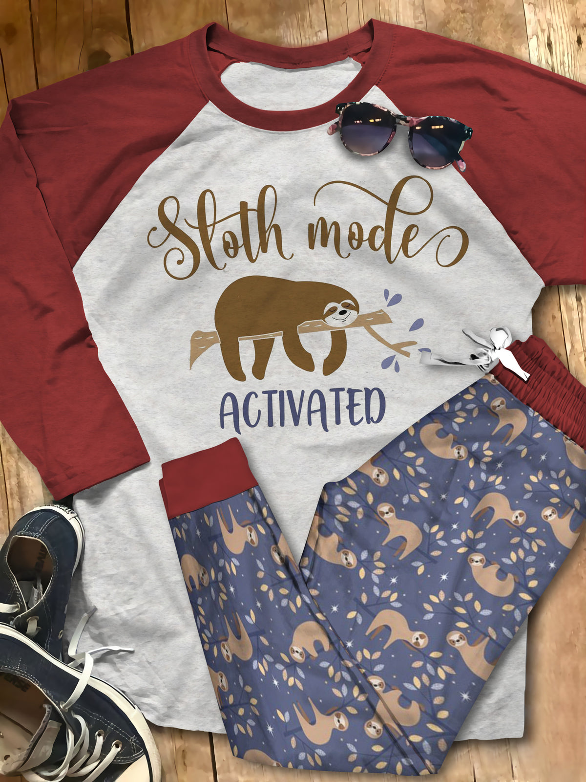 Sloth Mode On Pajama Set |Sleepwear Pjs Sets | Raglan Shirt Pants Set