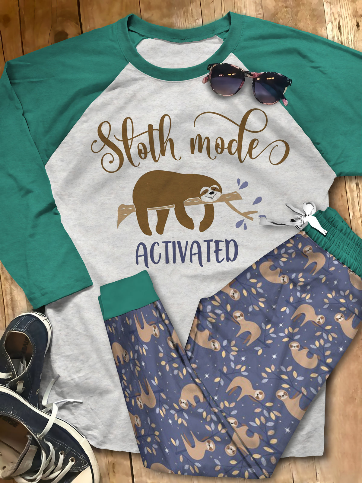 Sloth Mode On Pajama Set |Sleepwear Pjs Sets | Raglan Shirt Pants Set