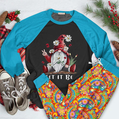 Hippie Set Let It Be Gnome Collection Pajama Set |Sleepwear Pjs Sets | Raglan Shirt Pants Set