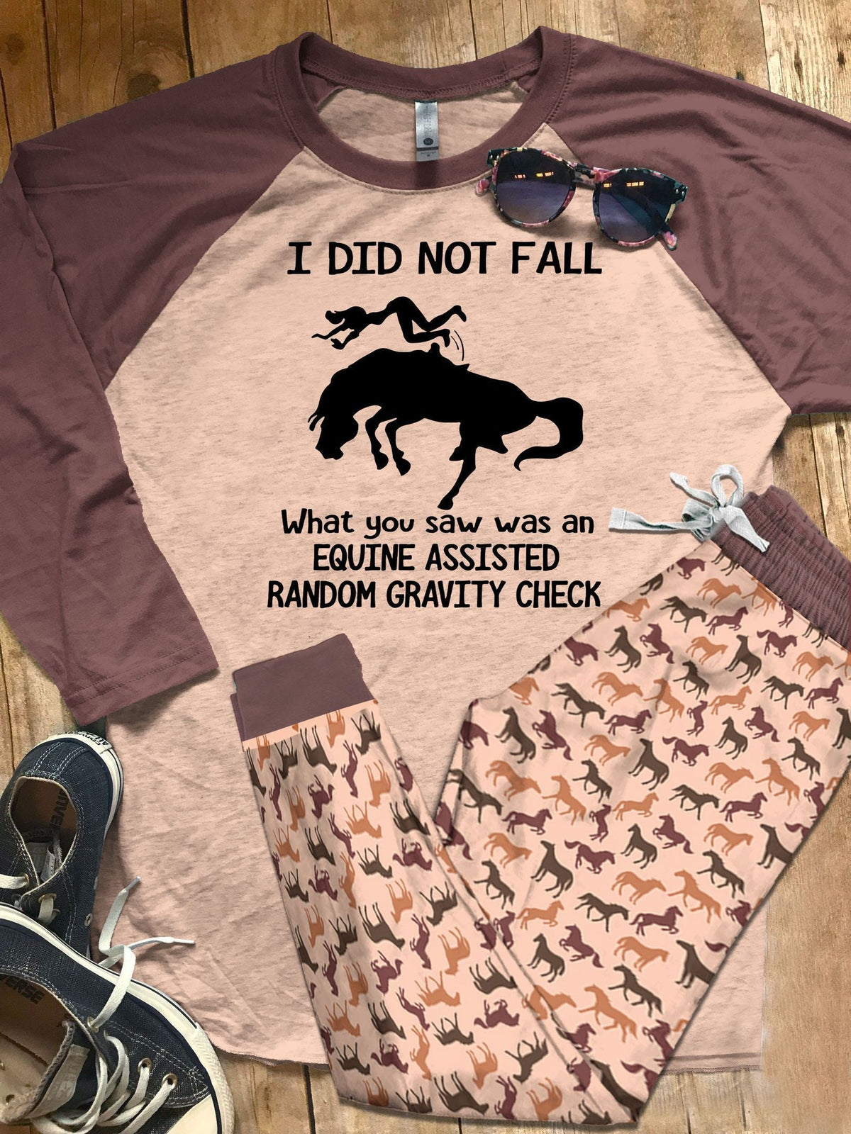 Horse Brown Nice Pajama Set |Sleepwear Pjs Sets | Raglan Shirt Pants Set