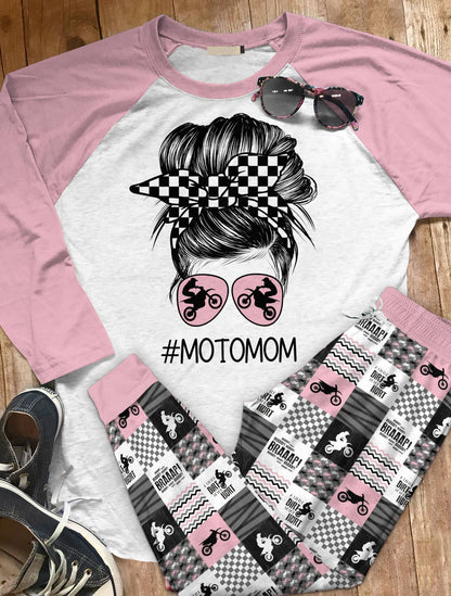 Motocross Set Moto Mom Pajama Set |Sleepwear Pjs Sets | Raglan Shirt Pants Set