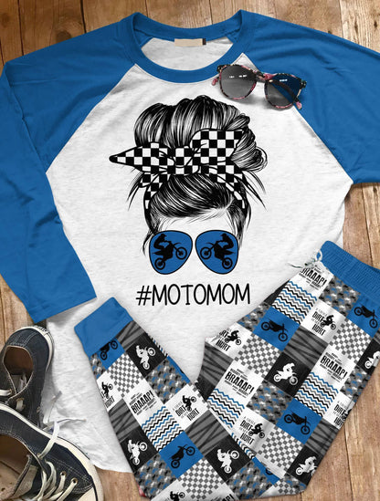 Motocross Set Moto Mom Pajama Set |Sleepwear Pjs Sets | Raglan Shirt Pants Set